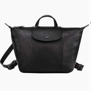 Longchamp Leather Top Handle Backpack in Black